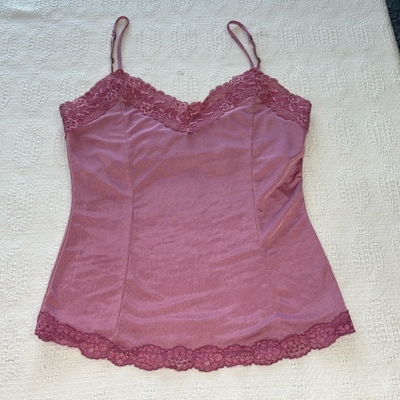 Victoria's Secret Tops - Victoria’s Secret pink lacy, silky Cami tank, sexy‎ size medium used